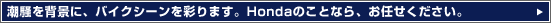 ������w�i�ɁA�o�C�N�V�[�����ʂ�܂��BHonda�̂��ƂȂ�A���C�����������B